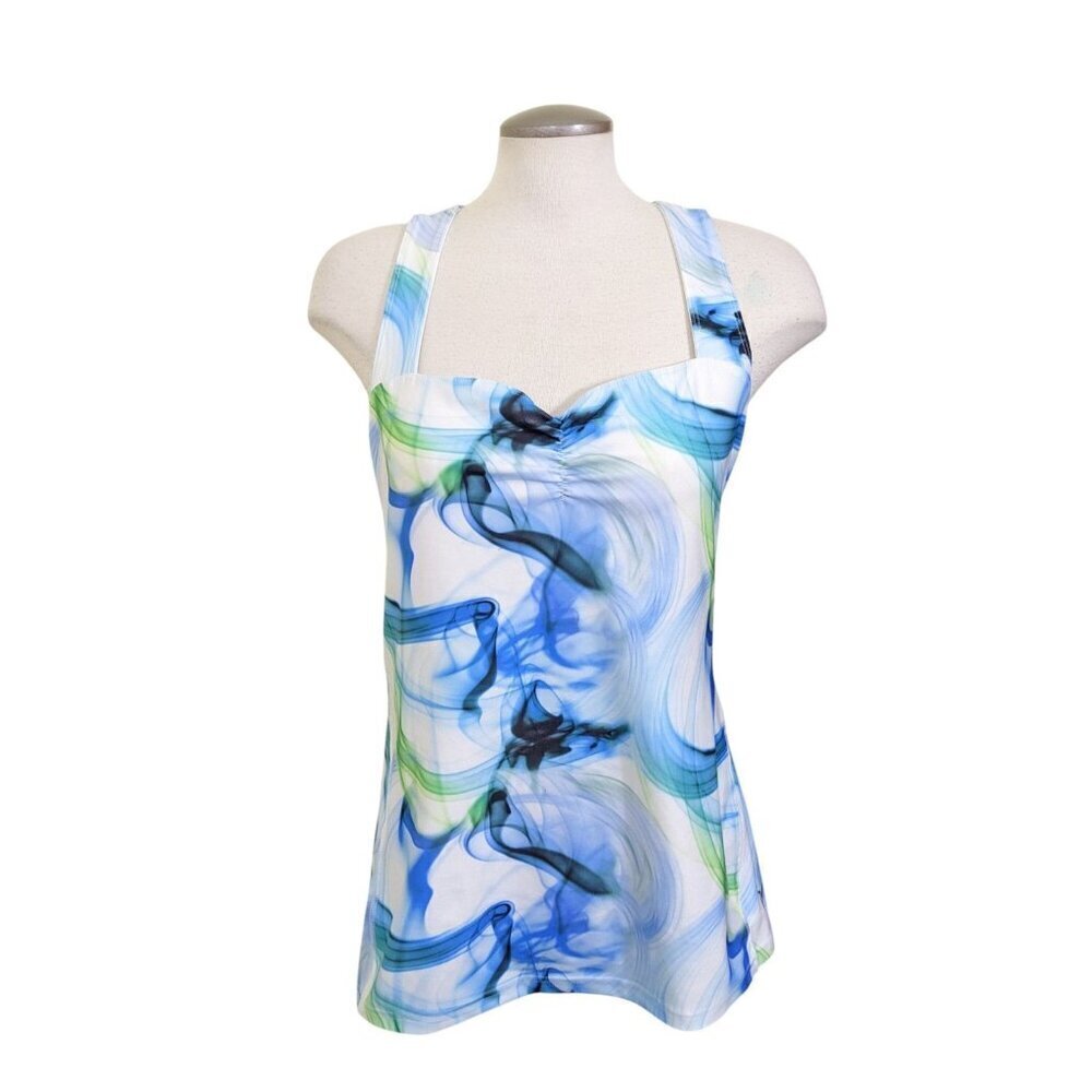 Old Navy Active Womens Tank Top Plus XXL Blue Swirl Marble Racerback Shelf Bra